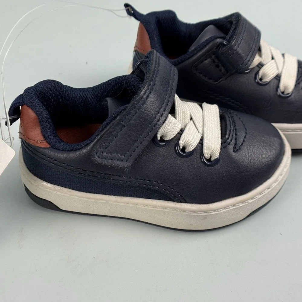 Carters Infant Boy Toddler Shoes Size 4 NWT‎ Navy White Brown Easy On Closure